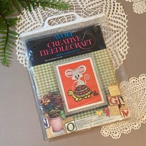 Vintage Unopened 1974 Avon Crewel Embroidery Kit Mouse Turtle Ladybug